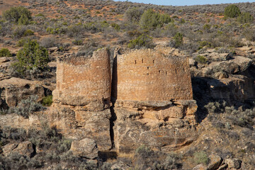 Tower ruins at Hovenweep National Monument including Twin Towers and Rimrock