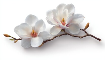 Two Delicate White Magnolias on Branch