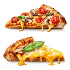 Two Delicious Pizza Slices on White Background