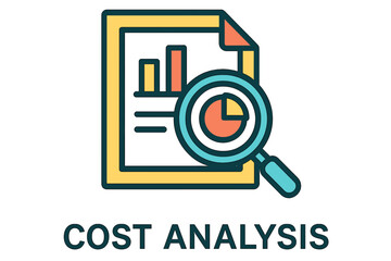 Cost analysis screen illustration with graphs and magnifying glass