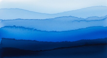 Abstract Blue Watercolor Landscape Painting Serene Mountain Layers Indigo Gradient Artwork