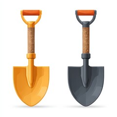 Two Garden Shovels, Orange And Gray, On White Background
