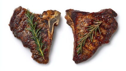 Two Grilled T-Bone Steaks With Rosemary And Seasoning