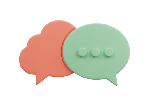 Two speech bubbles PNG isolated on transparent background, communication concept for social media and messaging apps