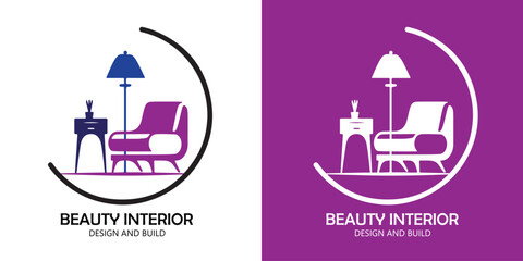 Furniture Interior Logo Design with Sofa and Lamp Icon
