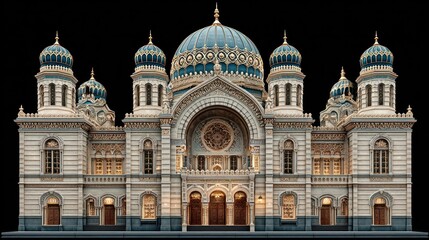 Magnificent detailed view of the architectural marvel of a grand palace with intricate design elements large blue domes and multiple towers showcasing historic royal grandeur