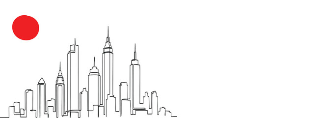 Obraz premium Sleek single line urban skyline illustration isolated on white background
