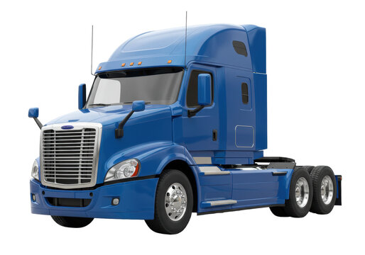 Blue semi-truck isolated on transparent background, freightliner tractor for trucking and transportation industry
