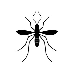 Illustration of a mosquito with wings and long legs in black silhouette on a white background design vector on transparent background