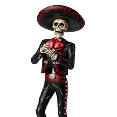 Fototapeta premium Day of the Dead Mariachi Skeleton Figure with Sombrero and Bowtie