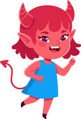 Cartoon Cute Little Devil Girl Character with Horns Illustration
