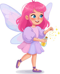 Cute Cartoon Style Winged Fairy Character with Magical Dust Illustration