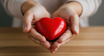 Obraz premium Hands gently holding a red heart symbol