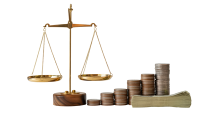 Balance Scale and Coins Symbol of Justice Finance Law Investment Wealth