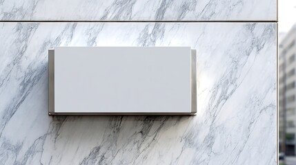 Modern White Blank Signboard on Marble Wall Exterior Urban Setting