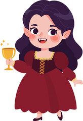 Cute Cartoon Style Vampire Girl Holding Gold Chalice Illustration