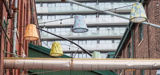 hanging light shades in Distillery District Toronto