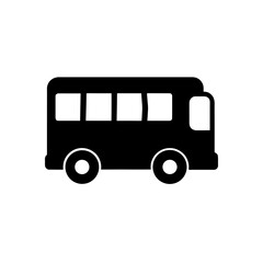 Simple black bus with windows and wheels on transparent background silhouette