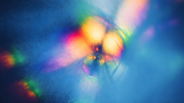 Abstract glowing light spectrum with colorful rainbow reflections on dark background, futuristic lens flare and digital energy concept illumination