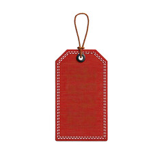 Red Tag with Brown Twine on Transparent Background