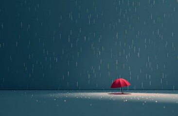 Red Umbrella In Rainy Night