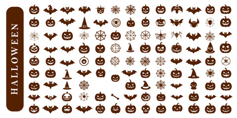 Set of different types Halloween icons, svg vector design on transparent background.