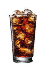 Refreshing Brown Soda Drink with Ice Cubes in a Tall Glass