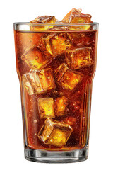 Refreshing Brown Soda Drink with Ice in Glass