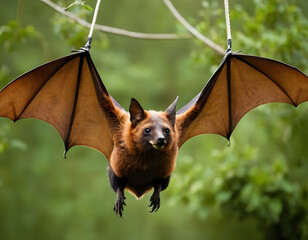 bat on the sky, Large flying fox bat flying with open wings