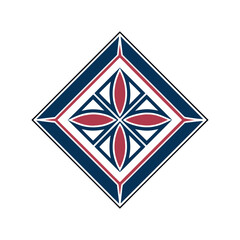 Geometric Floral Pattern in Red and Blue Diamond Shape Vector Design