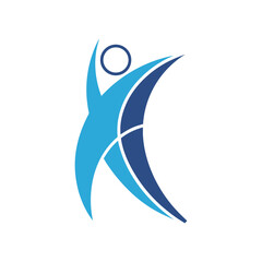 Abstract Human Figure Logo in Blue Symbolizing Success and Freedom