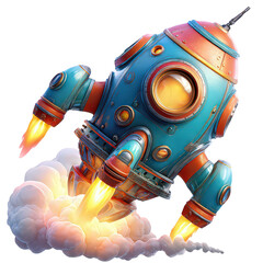 Retro Rocket Ship Launching Through Space