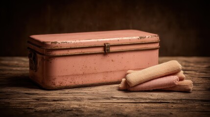 An Old Rectangular Tin of Ointment on a Wooden Surface
