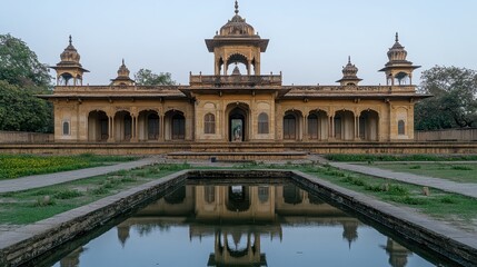 Obraz premium Ancient Palace Reflecting In Calm Water With Tranquil Atmosphere