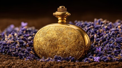 Close up of an ornate antique brass perfume compact watch