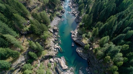 beautiful picturesque mountain river, aerial view