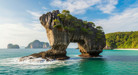 Fototapeta premium Dramatic Arch Rock Formation in Tropical Ocean Waters