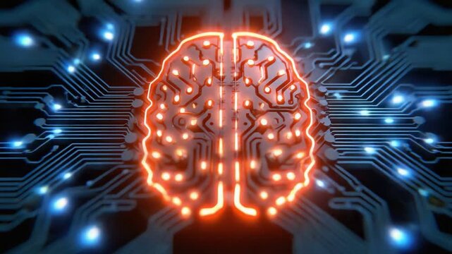 A visually striking representation of a human brain integrated with advanced circuit patterns, symbolizing the fusion of human intellect and technology.