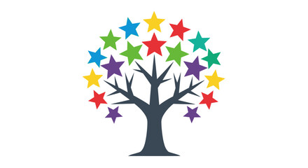 Fototapeta premium Vibrant star tree showcasing growth, positivity, and colorful celebration, symbolizing aspirations