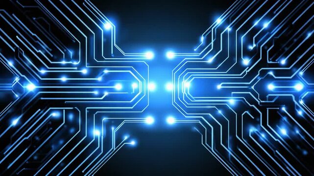 An abstract representation of interconnected circuits glowing with blue light, symbolizing advanced technology, digital communication, and innovation in the modern world.