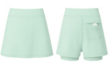 Mint green women's activewear skort, isolated on transparent background.