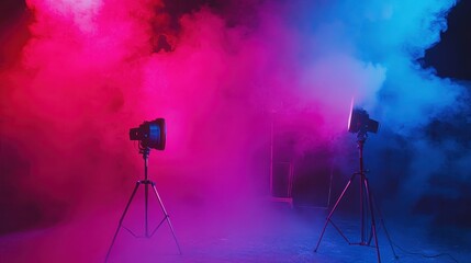 Art studio with vibrant colors and dynamic lighting effects