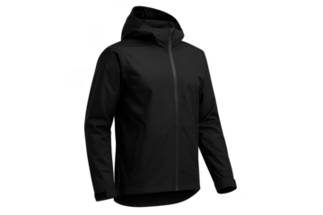 Stylish black hooded athletic jacket isolated on transparent background