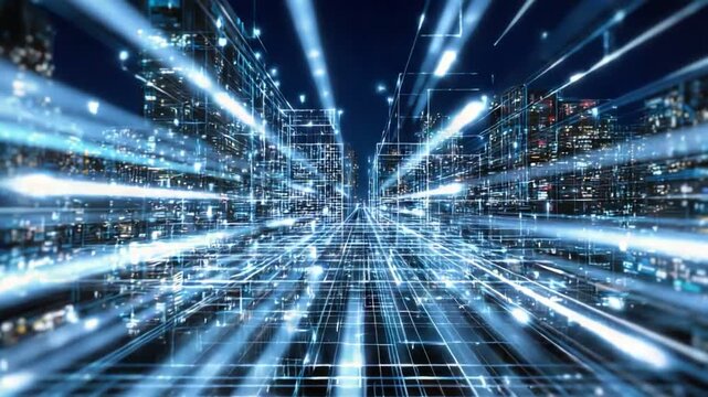 An abstract representation of technology with glowing lines and vibrant lights, depicting the fast-paced digital world and innovative advancements in communication and data.