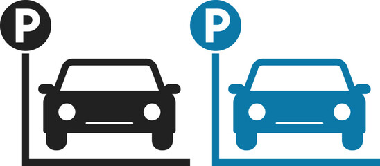 Parking area icon set. Car parking symbol. Parking area icon collection