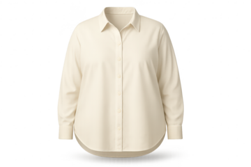 Stylish cream long-sleeved button-up shirt isolated on a transparent background