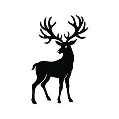 Deer silhouette vector illustration with antlers isolated wildlife cartoon art