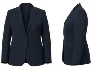 Navy blue women's professional blazer, isolated on transparent background