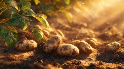Obraz premium Man holds plant while standing in rice field surrounded by water at sunset