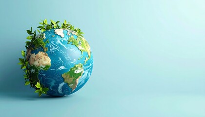 Earth with green leaves, symbolizing environmental conservation and nature